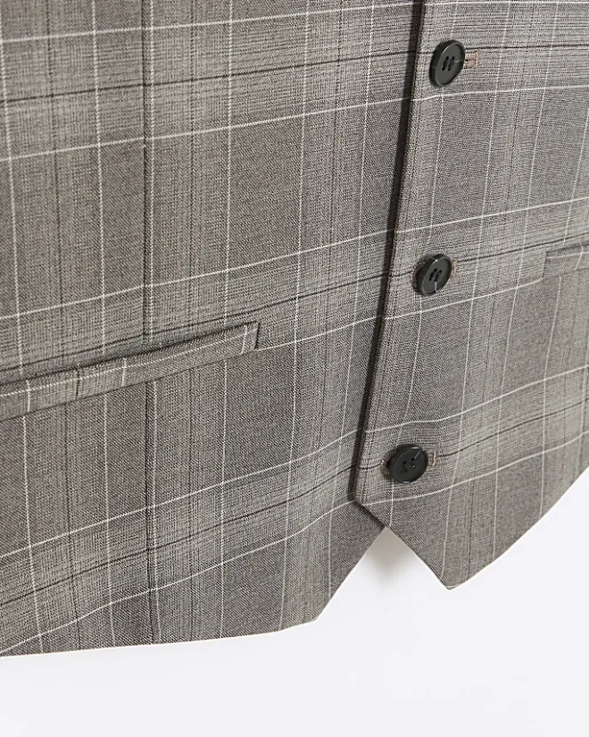 River Island slim fit check waistcoat Grey Clearance