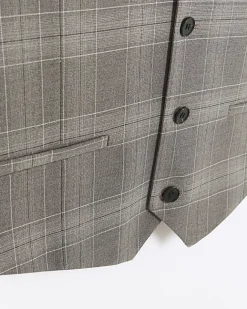 River Island slim fit check waistcoat Grey Clearance