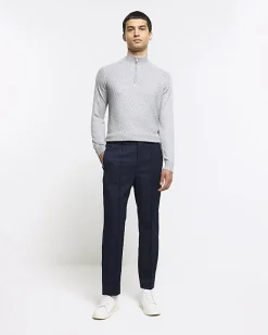 River Island slim fit diagonal half zip jumper Grey Best