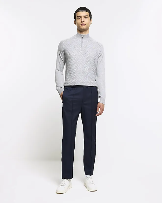 River Island slim fit diagonal half zip jumper Grey Best
