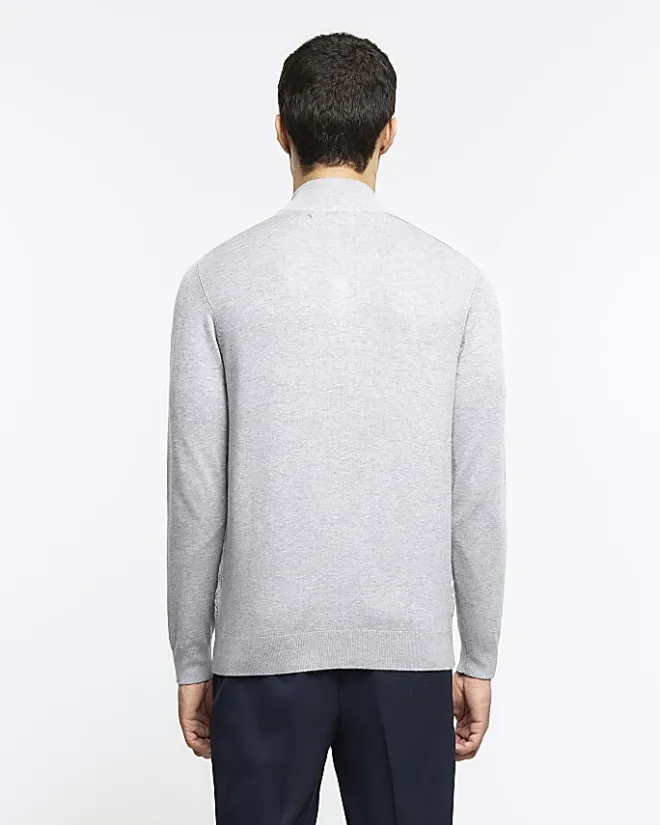 River Island slim fit diagonal half zip jumper Grey Best