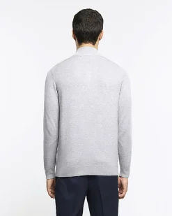 River Island slim fit diagonal half zip jumper Grey Best