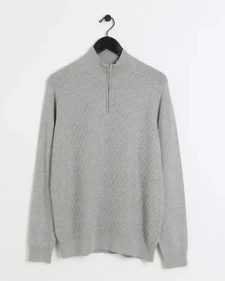 River Island slim fit diagonal half zip jumper Grey Best