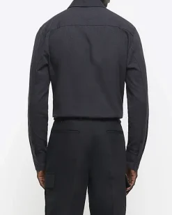 River Island Slim Fit Flannel Smart Shirt Grey Sale