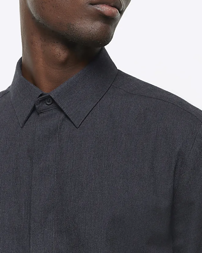 River Island Slim Fit Flannel Smart Shirt Grey Sale