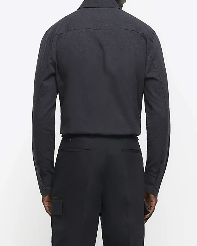 River Island Slim Fit Flannel Smart Shirt Grey Sale