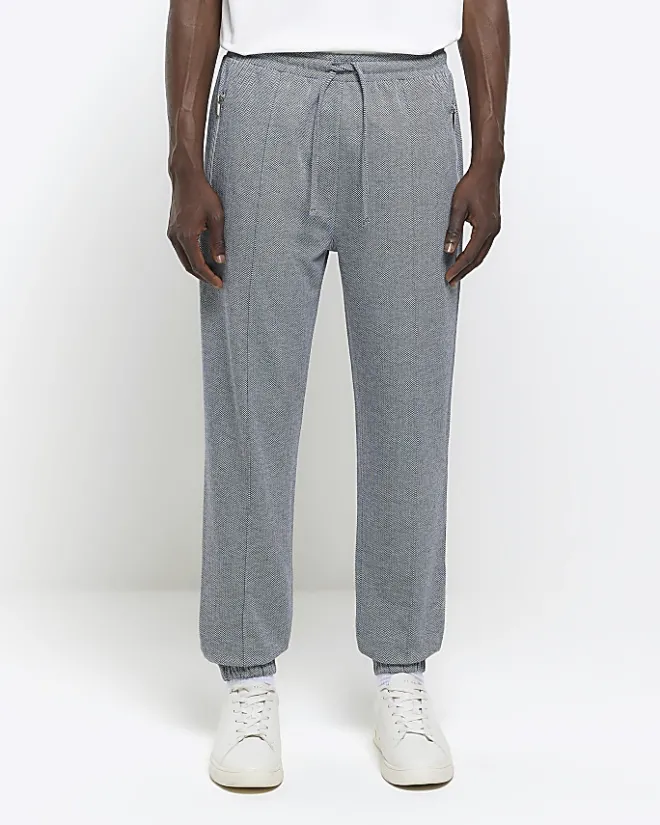 River Island slim fit smart herringbone joggers Grey Online