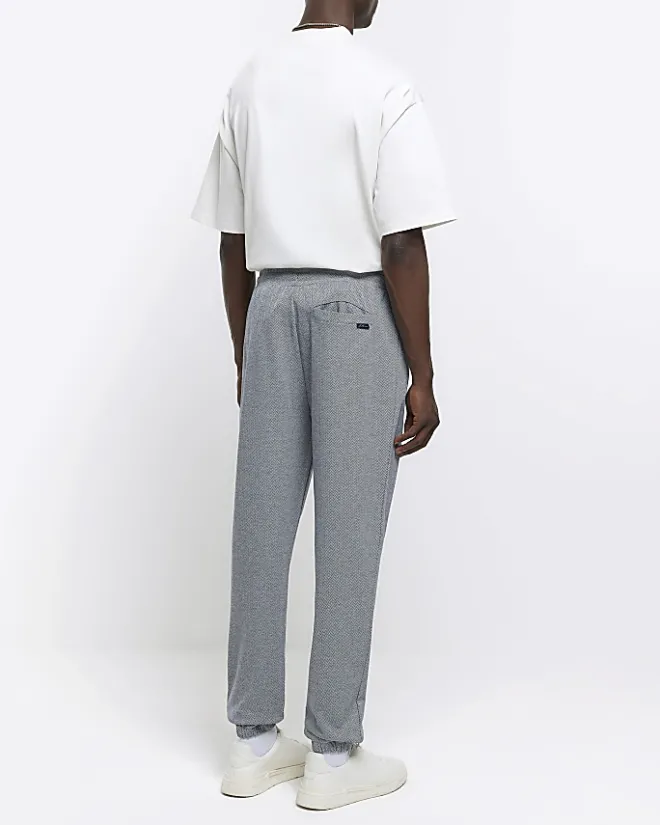 River Island slim fit smart herringbone joggers Grey Online