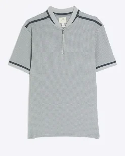 River Island slim fit taped baseball collar polo Grey Fashion