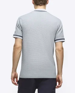 River Island slim fit taped baseball collar polo Grey Fashion