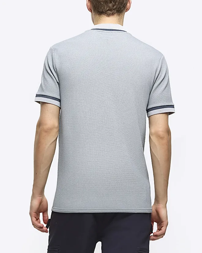 River Island slim fit taped baseball collar polo Grey Fashion