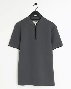 River Island slim fit textured baseball polo Grey Best