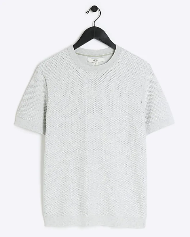River Island slim fit textured knit t-shirt Grey Outlet