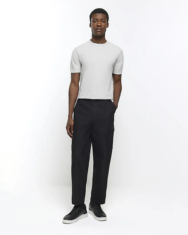 River Island slim fit textured knit t-shirt Grey Outlet