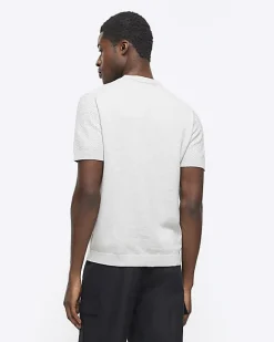 River Island slim fit textured knit t-shirt Grey Outlet