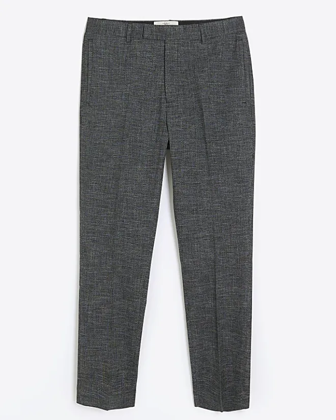 River Island slim fit textured smart trousers Grey Sale