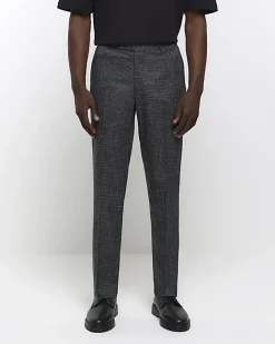 River Island slim fit textured smart trousers Grey Sale