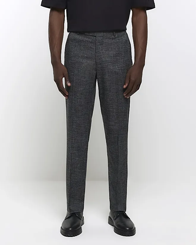 River Island slim fit textured smart trousers Grey Sale