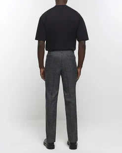 River Island slim fit textured smart trousers Grey Sale