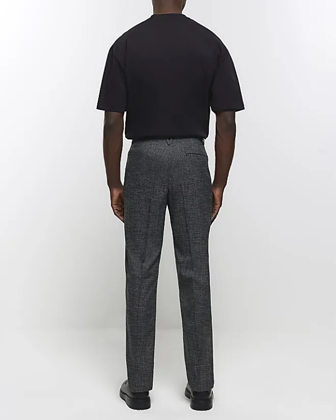 River Island slim fit textured smart trousers Grey Sale