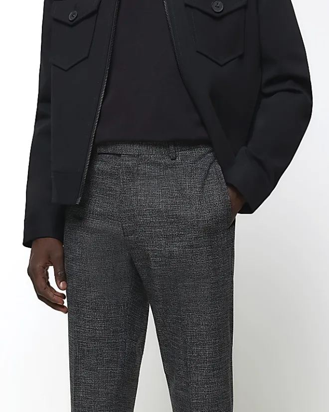 River Island slim fit textured smart trousers Grey Sale