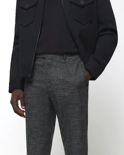 River Island slim fit textured smart trousers Grey Sale
