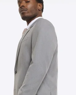 River Island Slim fit Twill Suit Jacket Grey New