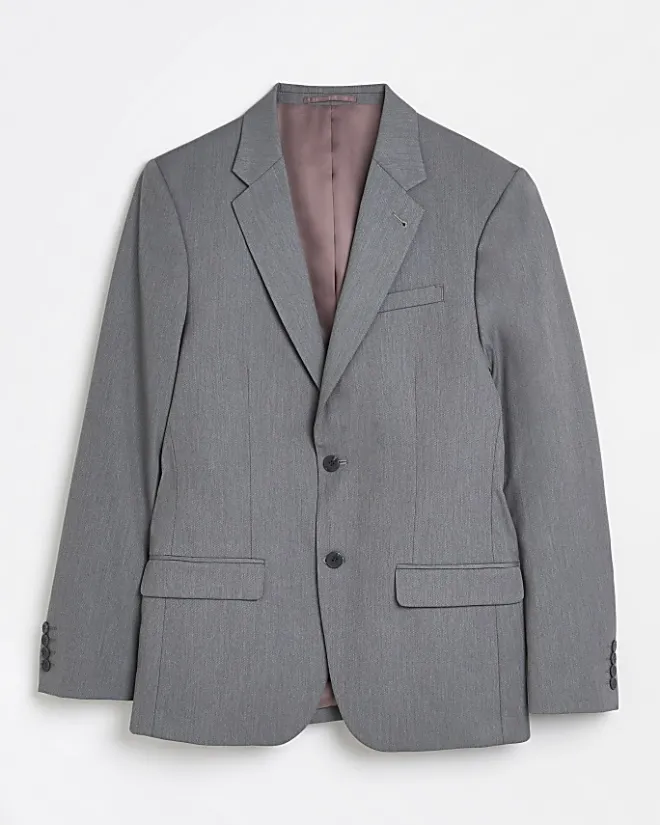 River Island Slim fit Twill Suit Jacket Grey New