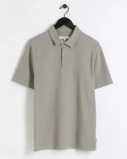River Island slim fit weave jacquard polo Grey Fashion