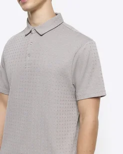River Island slim fit weave jacquard polo Grey Fashion