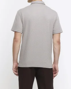 River Island slim fit weave jacquard polo Grey Fashion