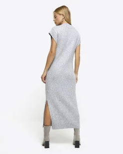 River Island split hem jumper midi dress Grey Hot