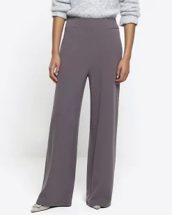 River Island stitched wide leg trousers Grey Online