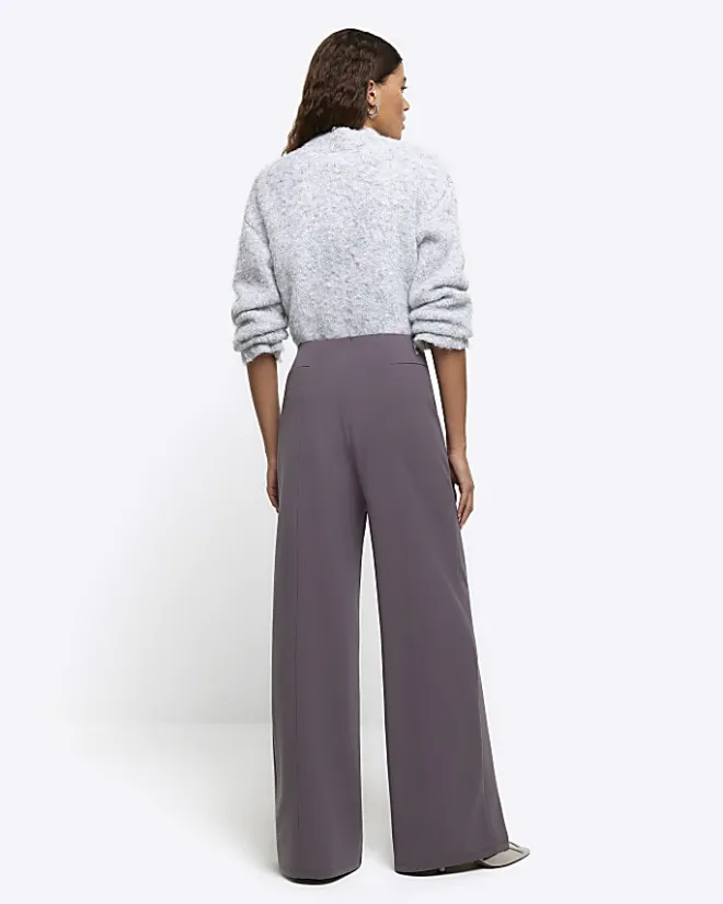 River Island stitched wide leg trousers Grey Online
