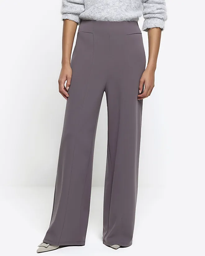 River Island stitched wide leg trousers Grey Online