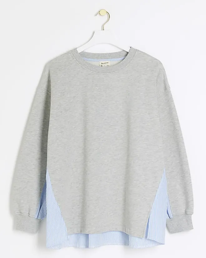 River Island stripe hybrid sweatshirt Grey Fashion