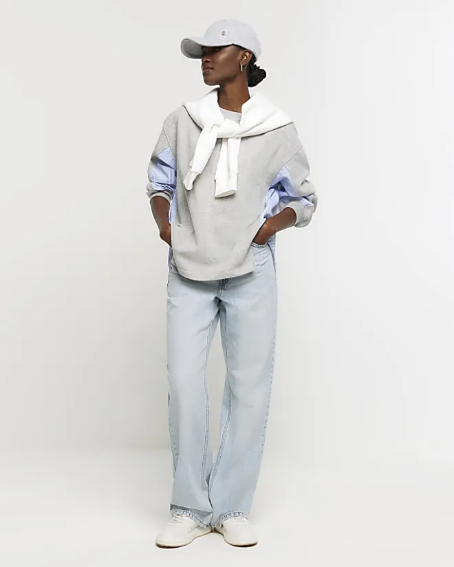 River Island stripe hybrid sweatshirt Grey Fashion