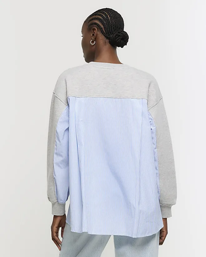 River Island stripe hybrid sweatshirt Grey Fashion