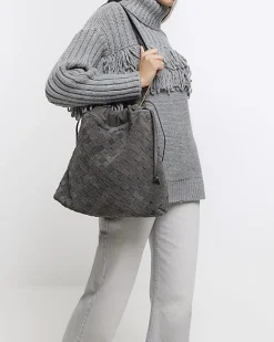 River Island suede weave slouch tote bag Grey Best