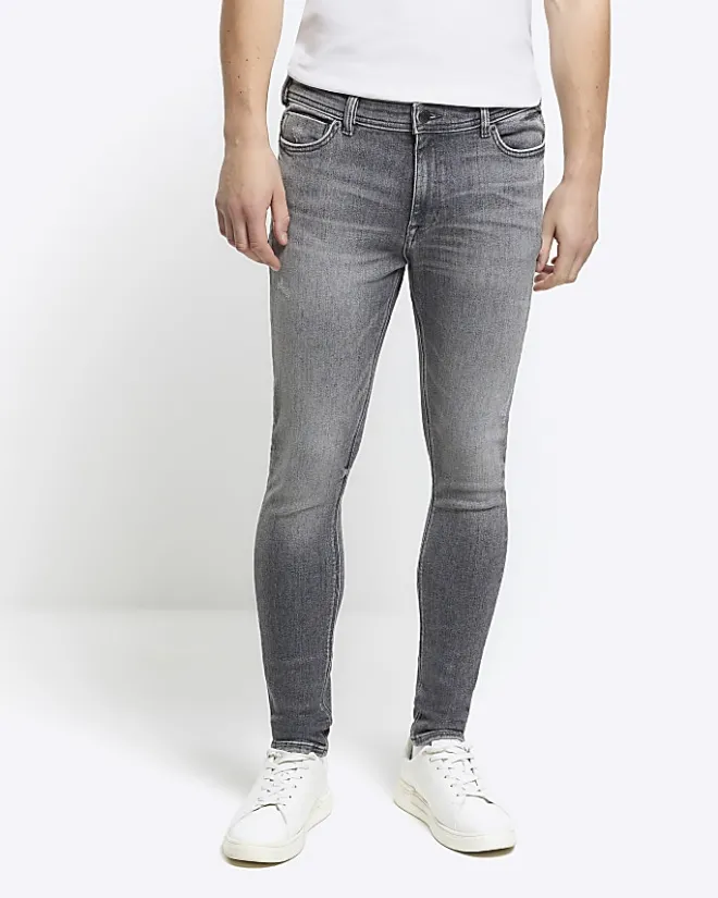 River Island super skinny spray on faded jeans Grey Outlet