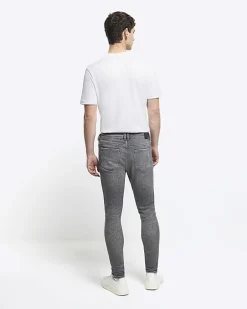 River Island super skinny spray on faded jeans Grey Outlet