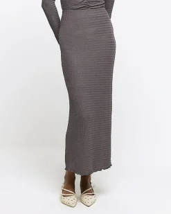 River Island textured midi skirt Grey New