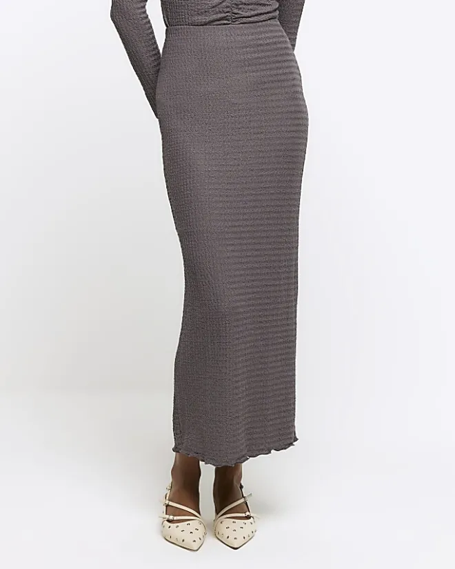 River Island textured midi skirt Grey New