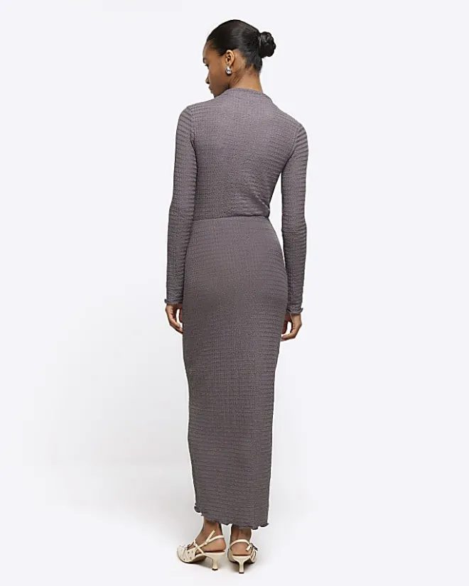River Island textured midi skirt Grey New