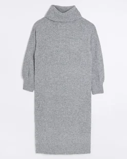 River Island textured roll neck jumper midi dress Grey Best