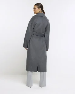 River Island wool blend belted coat Grey Fashion
