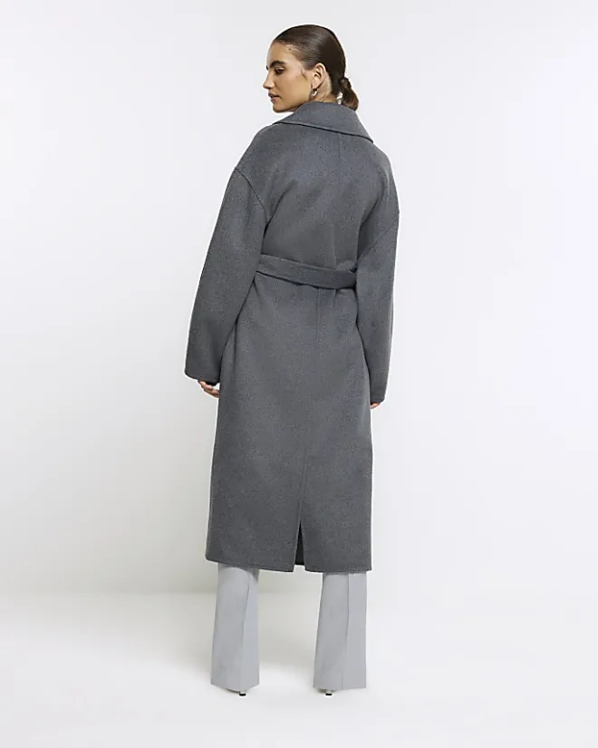 River Island wool blend belted coat Grey Fashion