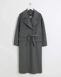 River Island wool blend belted coat Grey Fashion