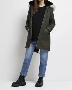 River Island 3 in 1 maternity hooded parka coat Khaki Clearance