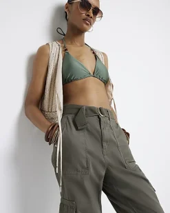 River Island belted utility cargo trousers Khaki Sale